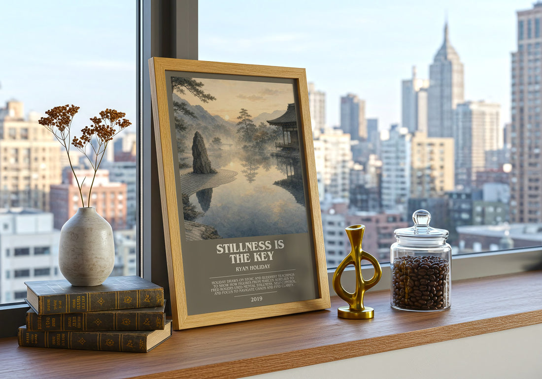 Stillness Is the Key bookish print framed by window – literary home decor