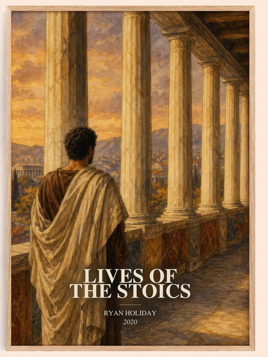 Lives of the Stoics watercolour book poster by Ryan Holiday – framed literary art print