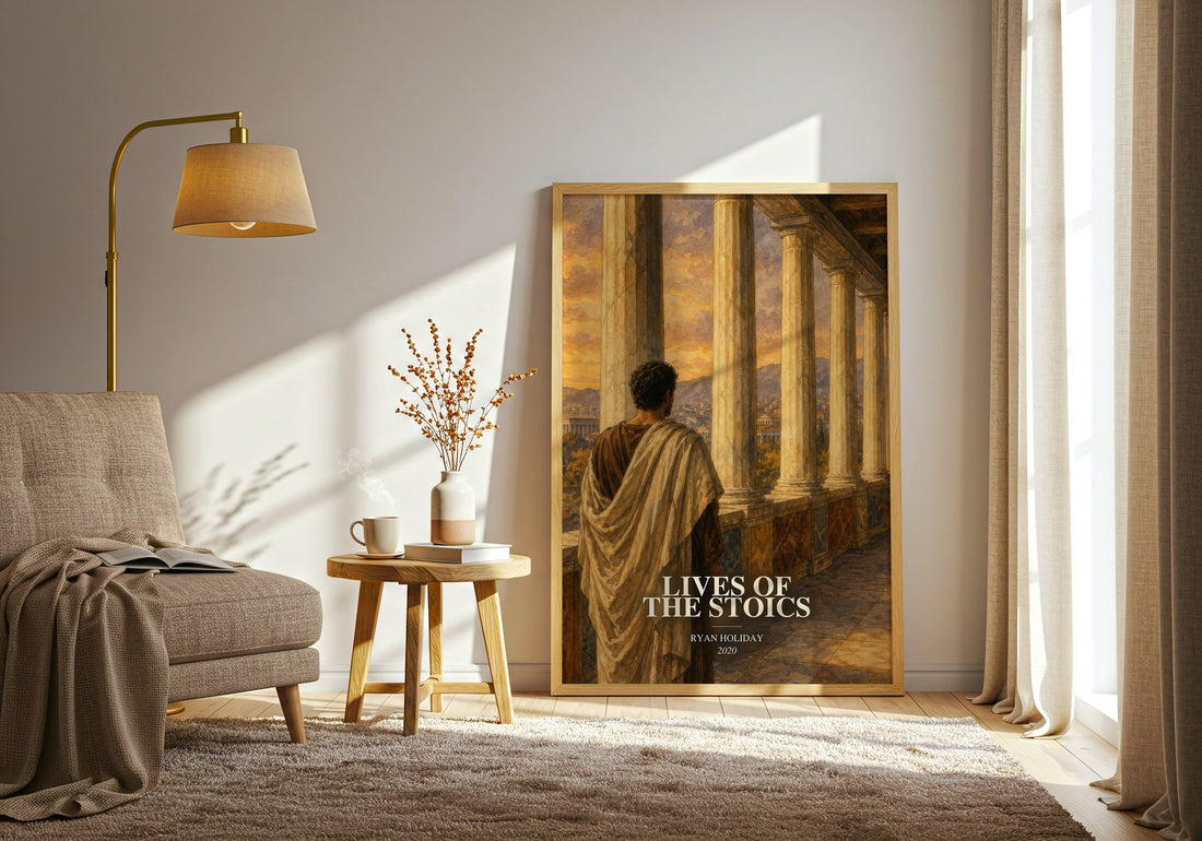 Lives of the Stoics watercolour print in frame leaning in hallway – philosophy wall art