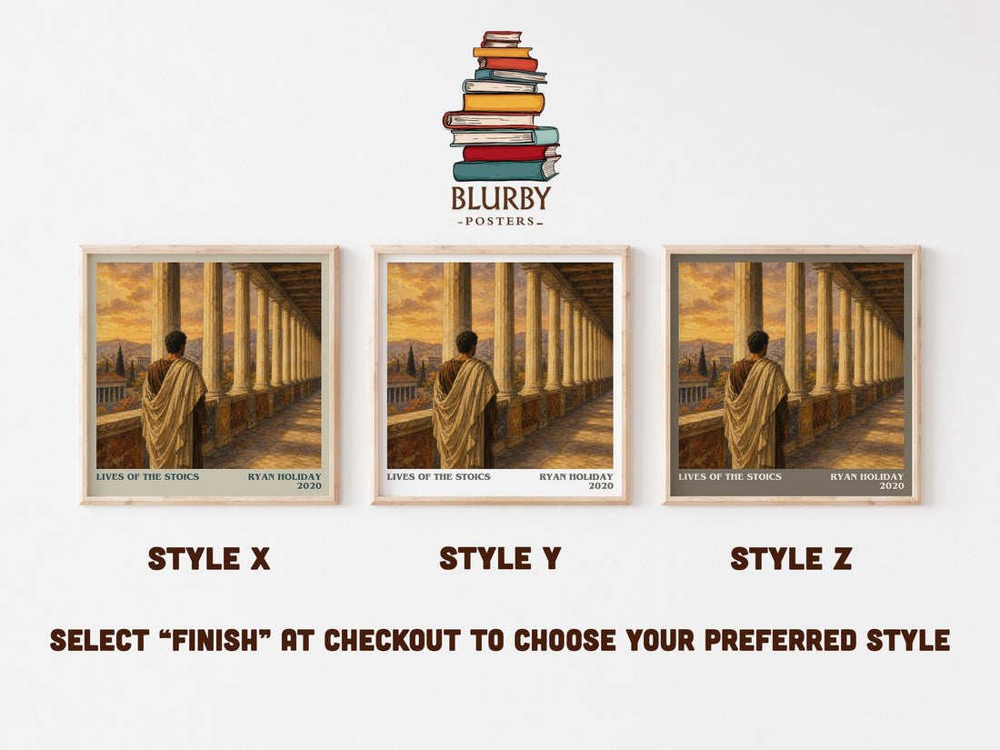 Lives of the Stoics literary print in frame leaning in hallway – philosophy wall art (mockup)