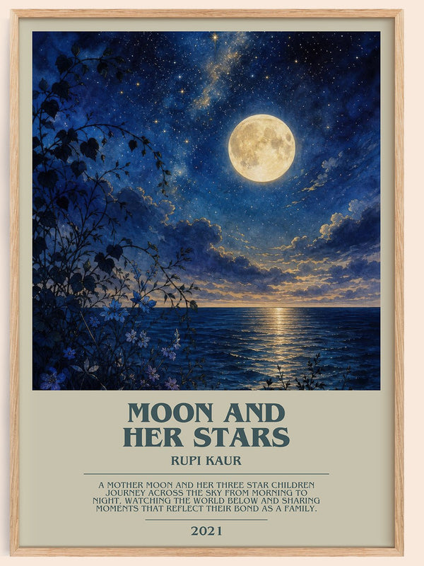 Moon and Her Stars bookish book poster by Rupi Kaur – framed literary art print