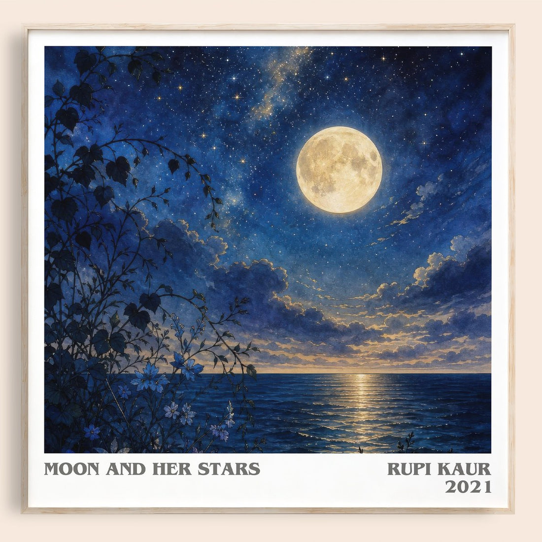Moon and Her Stars literary book poster by Rupi Kaur – framed literary art print