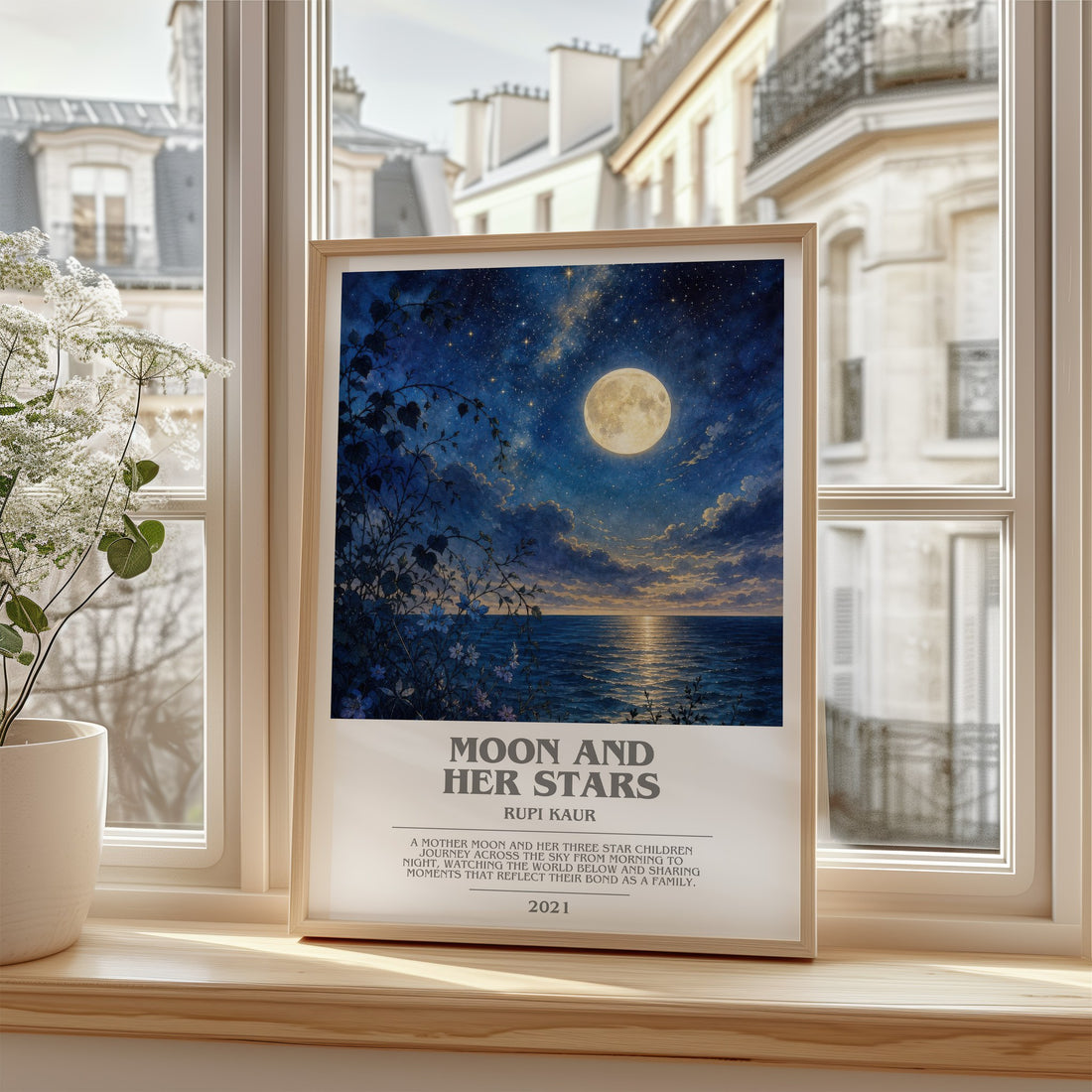 Moon and Her Stars bookish poster colour and style options – Rupi Kaur book art