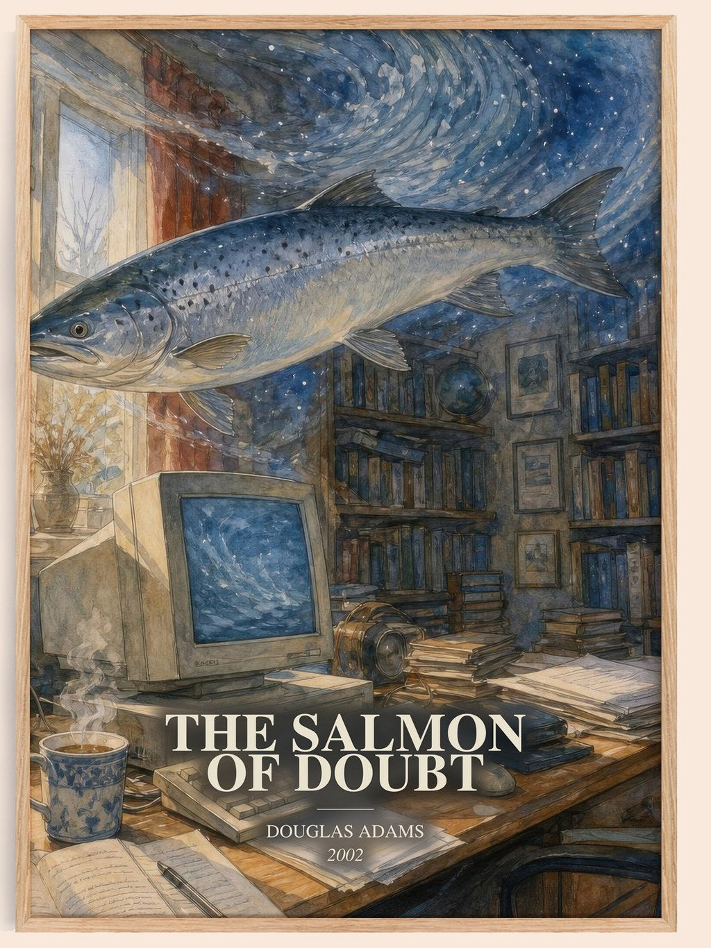 The Salmon of Doubt watercolour book poster by Douglas Adams – framed literary art print