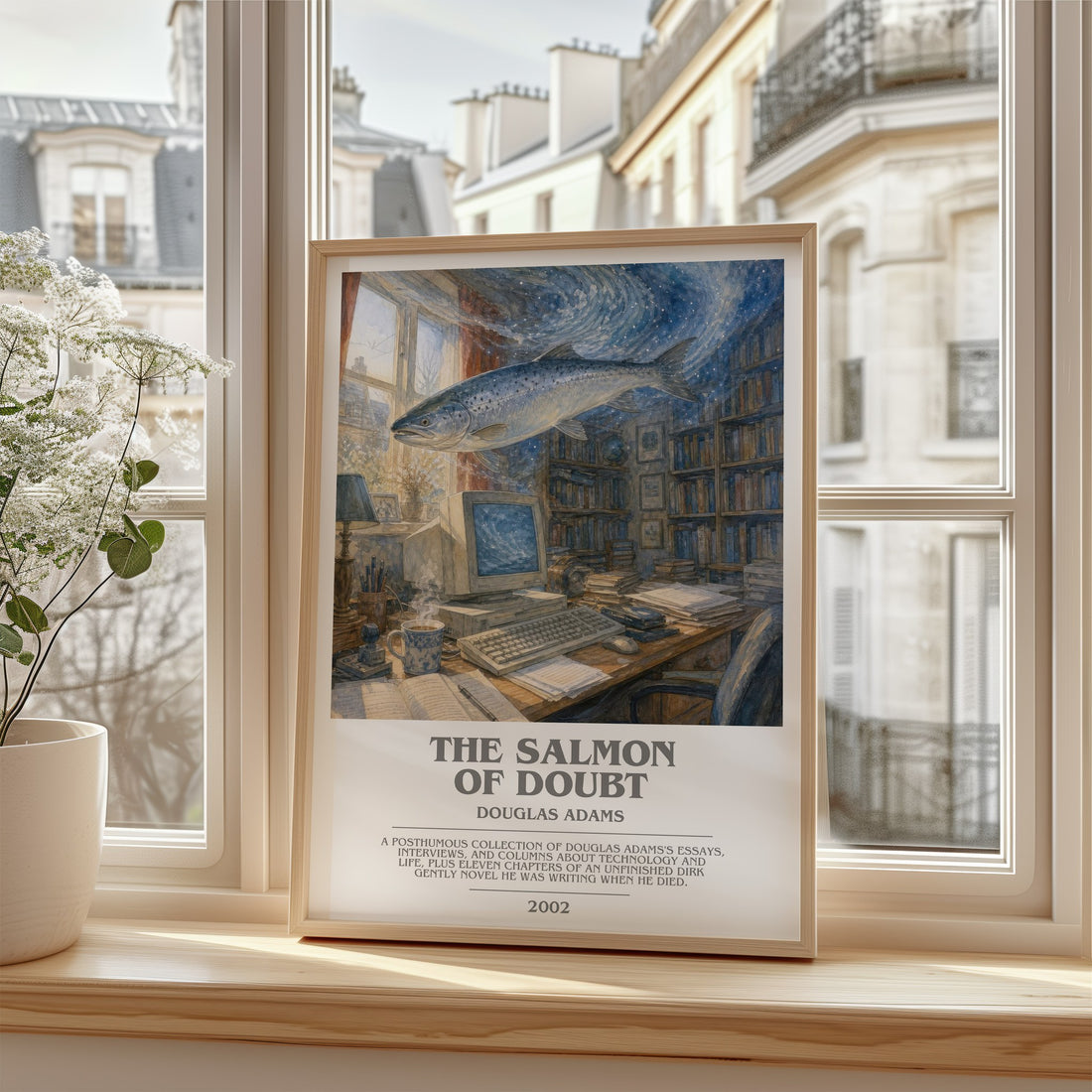 The Salmon of Doubt bookish poster colour and style options – Douglas Adams book art (mockup)