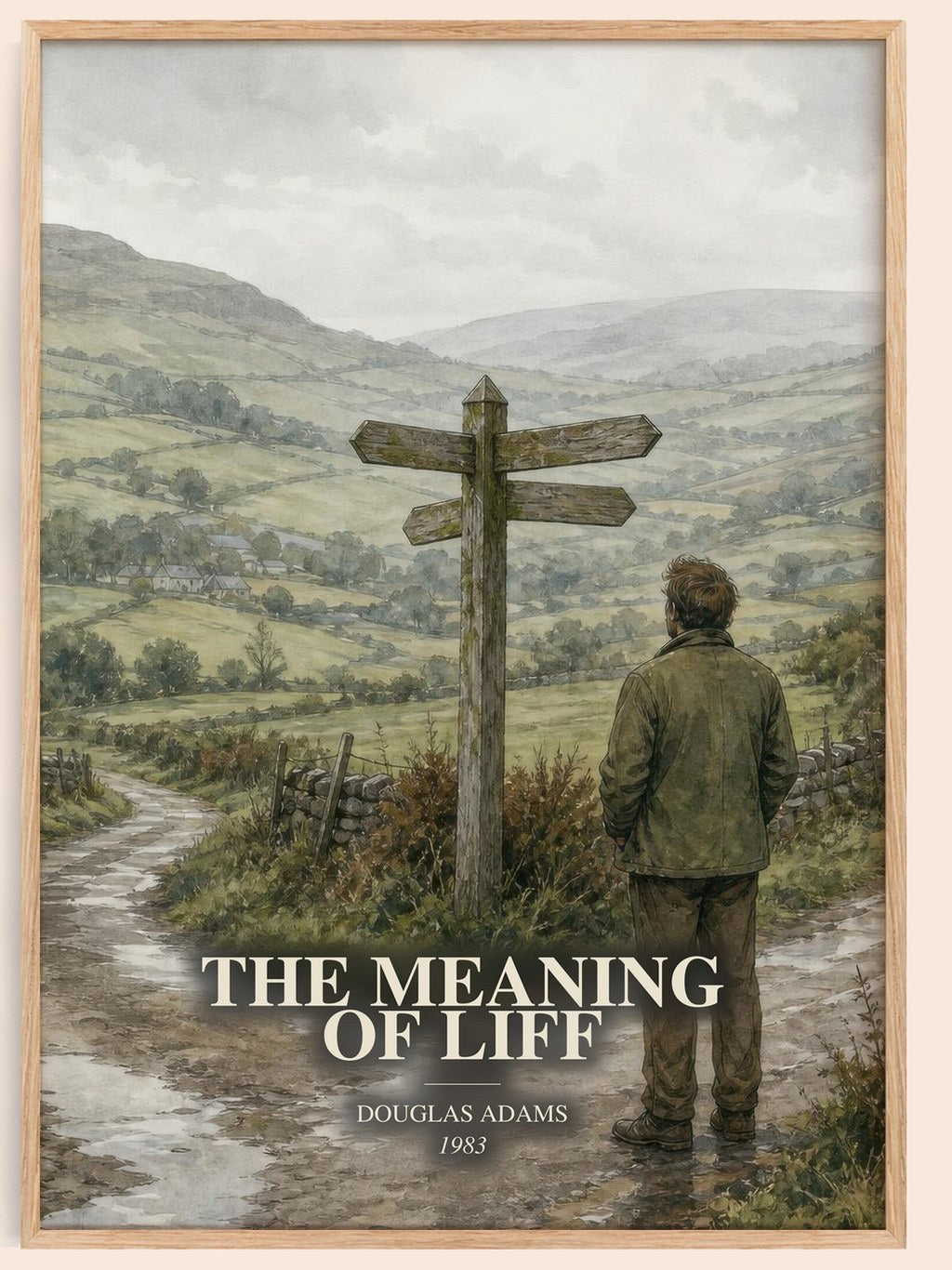 The meaning of Liff watercolour book poster by Douglas Adams – framed literary art print