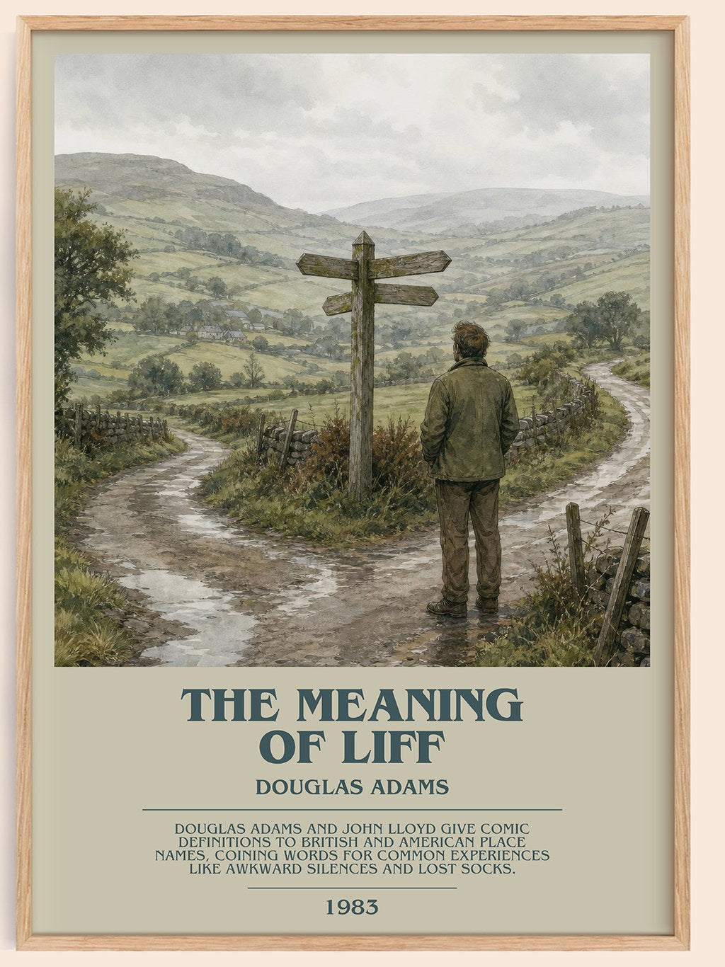 The meaning of Liff bookish book poster by Douglas Adams – framed literary art print