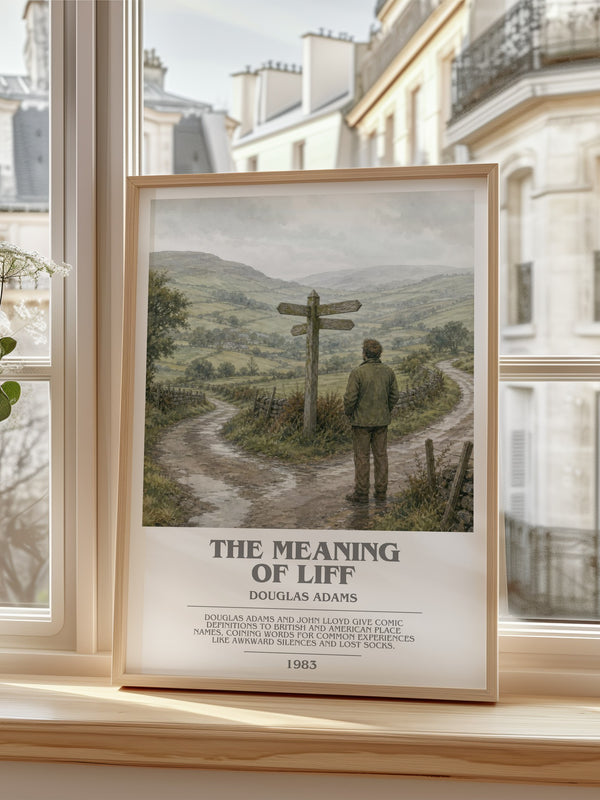 The meaning of Liff bookish poster colour and style options – Douglas Adams book art