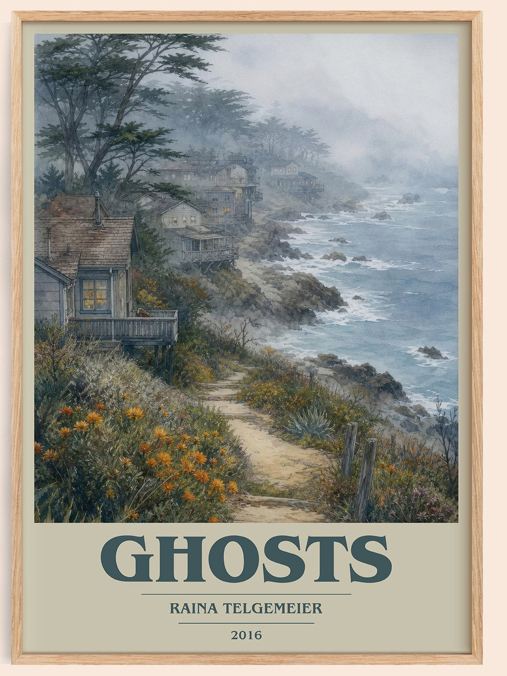 Ghosts book cover book poster by Raina Telgemeier – framed literary art print