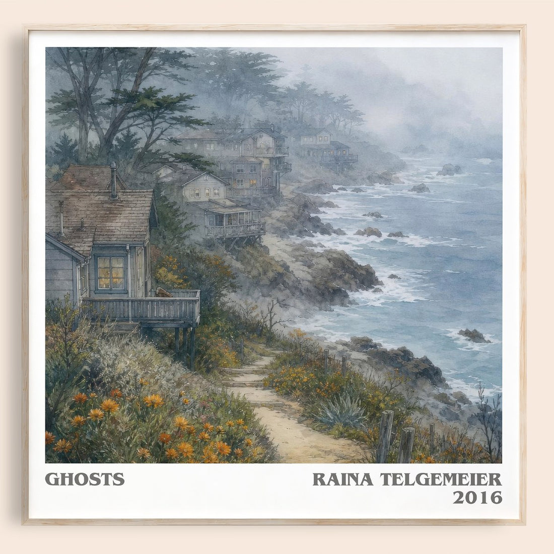 Ghosts literary book poster by Raina Telgemeier – framed literary art print