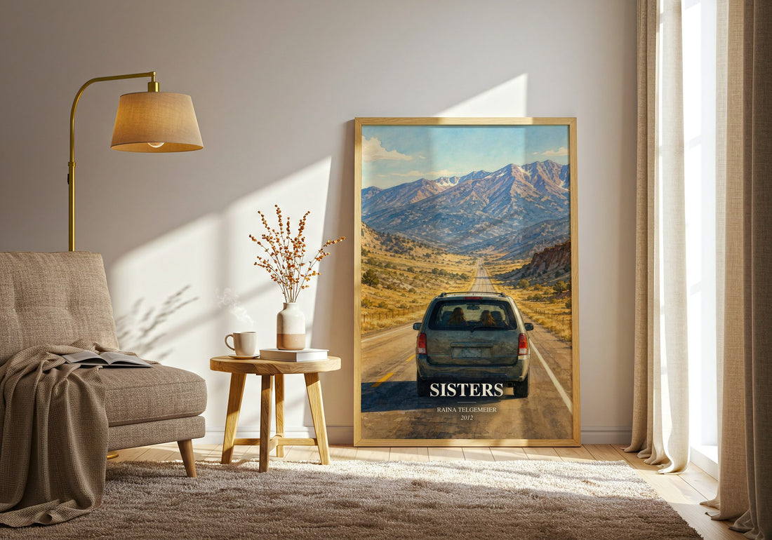 Sisters watercolour print in frame leaning in hallway – memoir wall art
