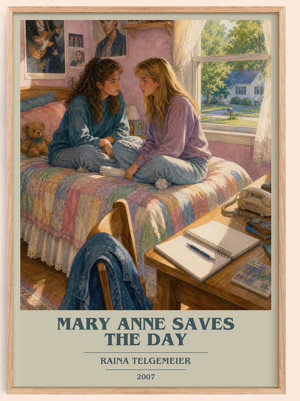 Mary Anne Saves the Day book cover book poster by Raina Telgemeier – framed literary art print