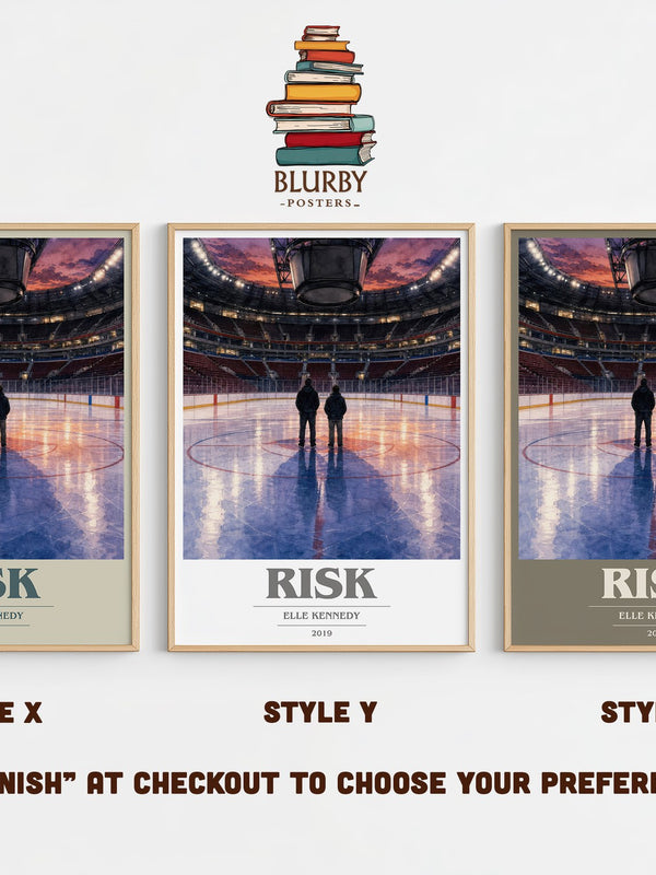 Risk book cover print in frame leaning in hallway – romance wall art