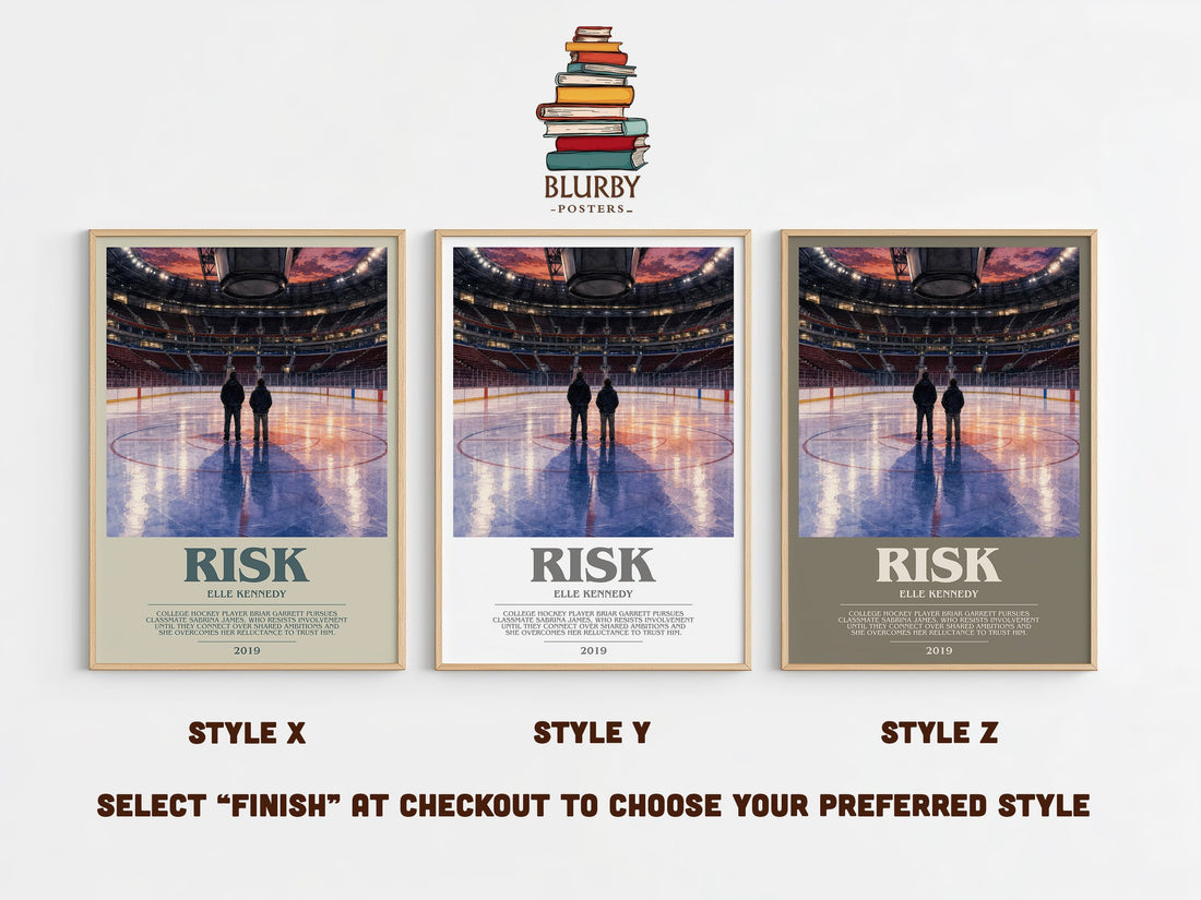 Risk bookish print in frame leaning in hallway – romance wall art (mockup)