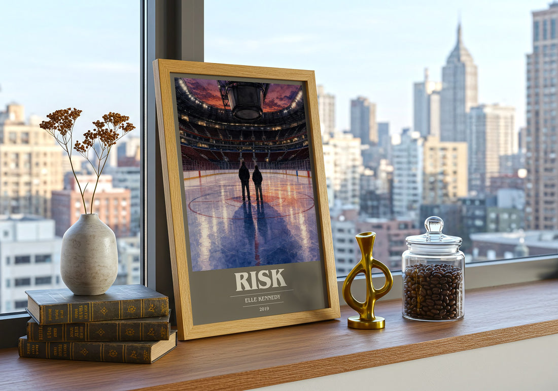 Risk book cover print framed by window – literary home decor