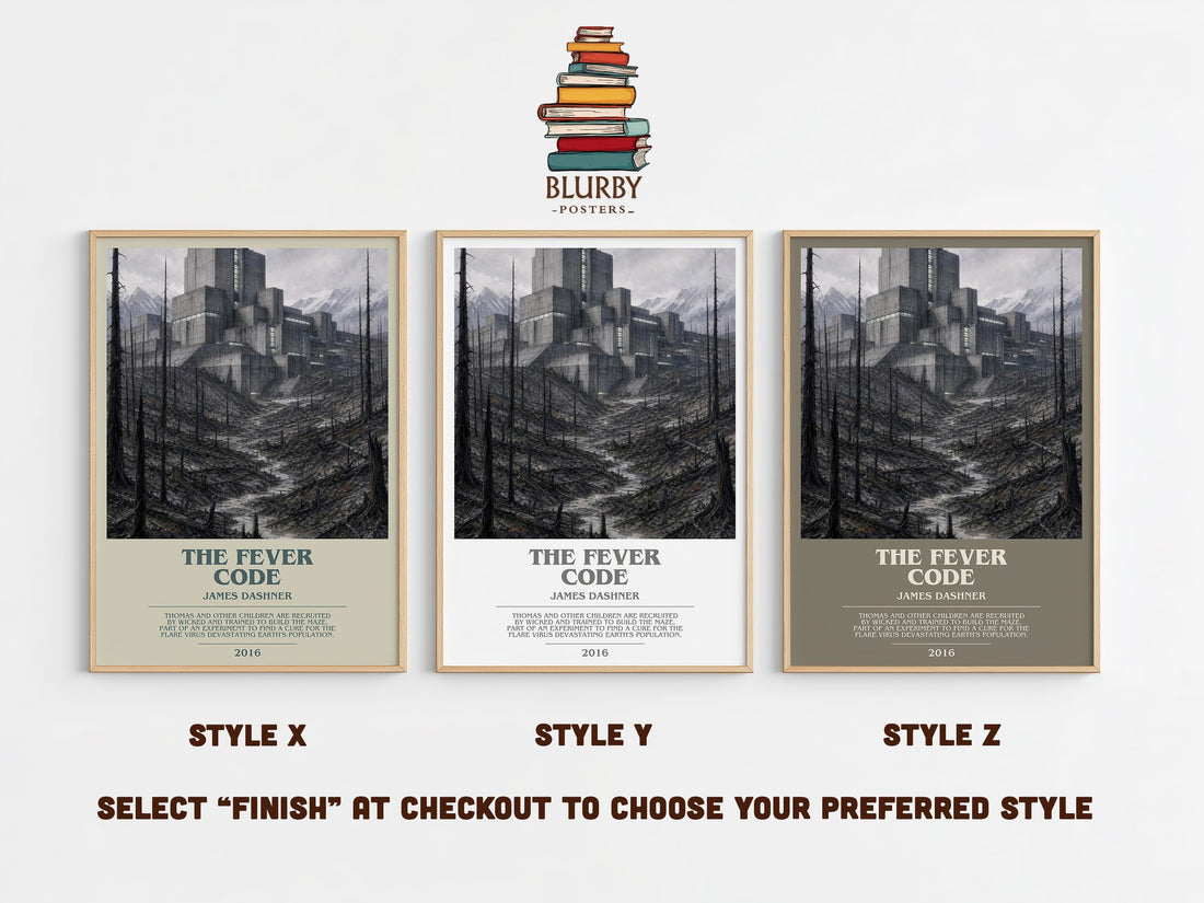 The Fever Code bookish print in frame leaning in hallway – dystopian wall art (mockup)