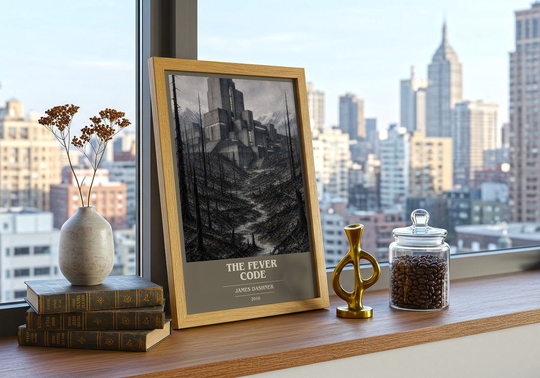 The Fever Code book cover print framed by window – literary home decor