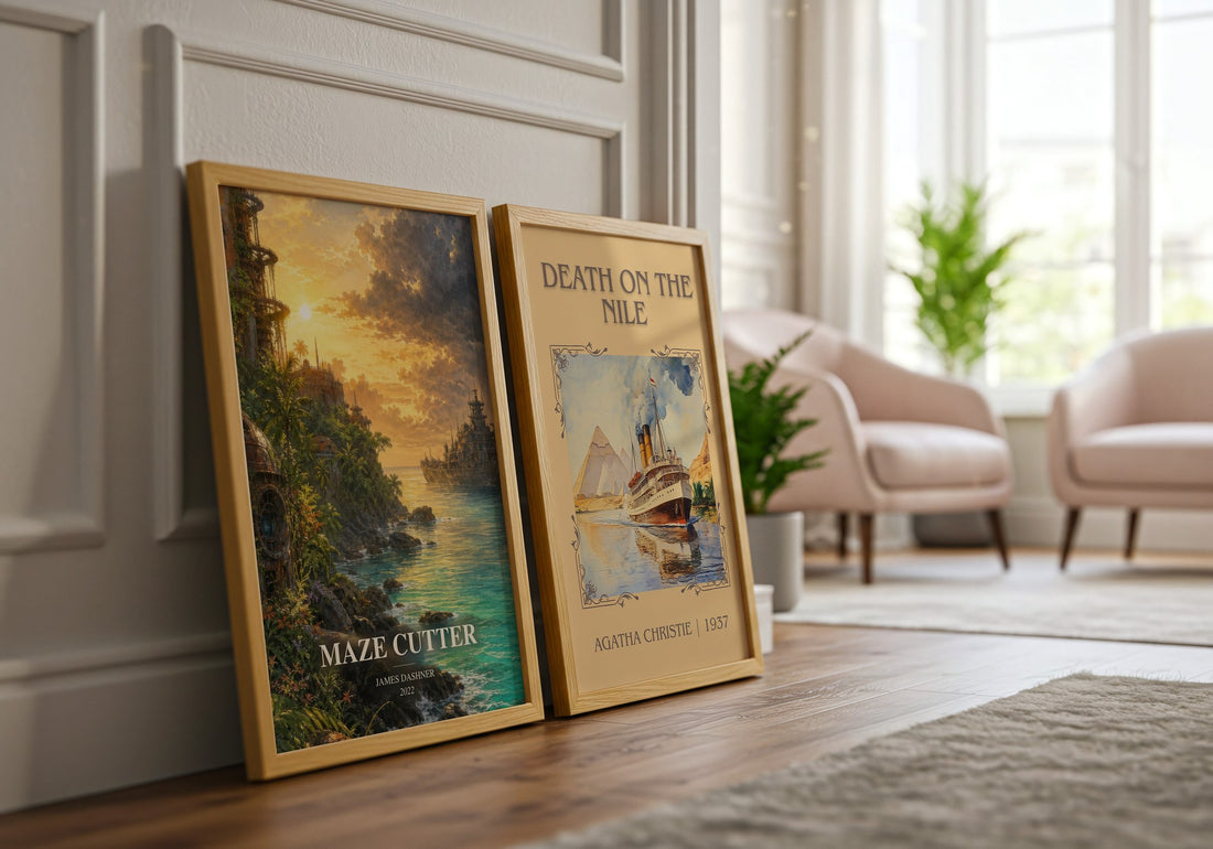 Maze Cutter watercolour print framed by window – literary home decor
