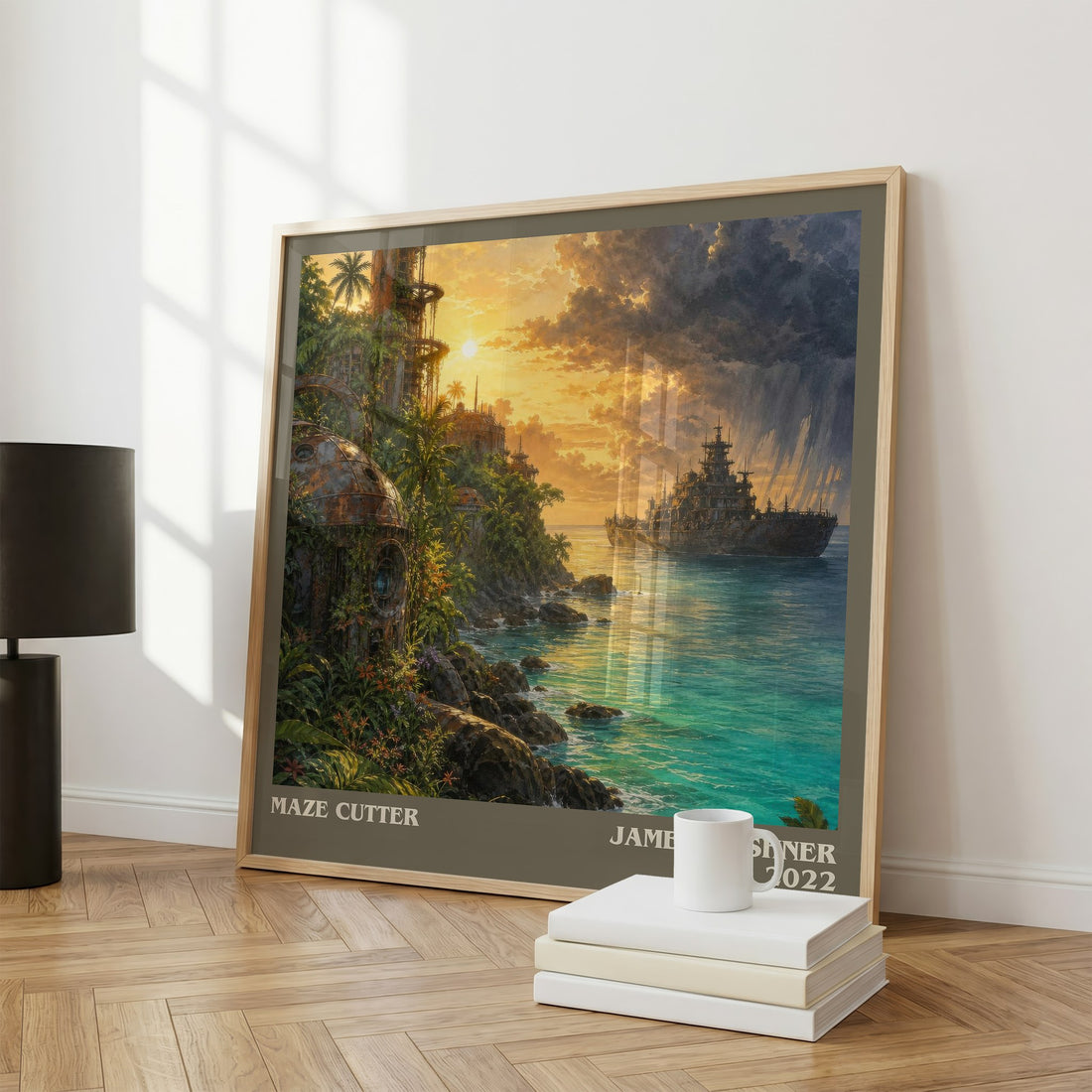 Maze Cutter literary print framed by window – literary home decor
