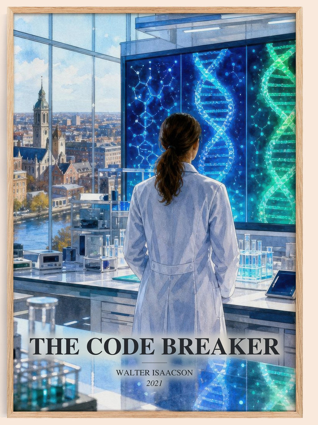 The Code Breaker watercolour book poster by Walter Isaacson – framed literary art print
