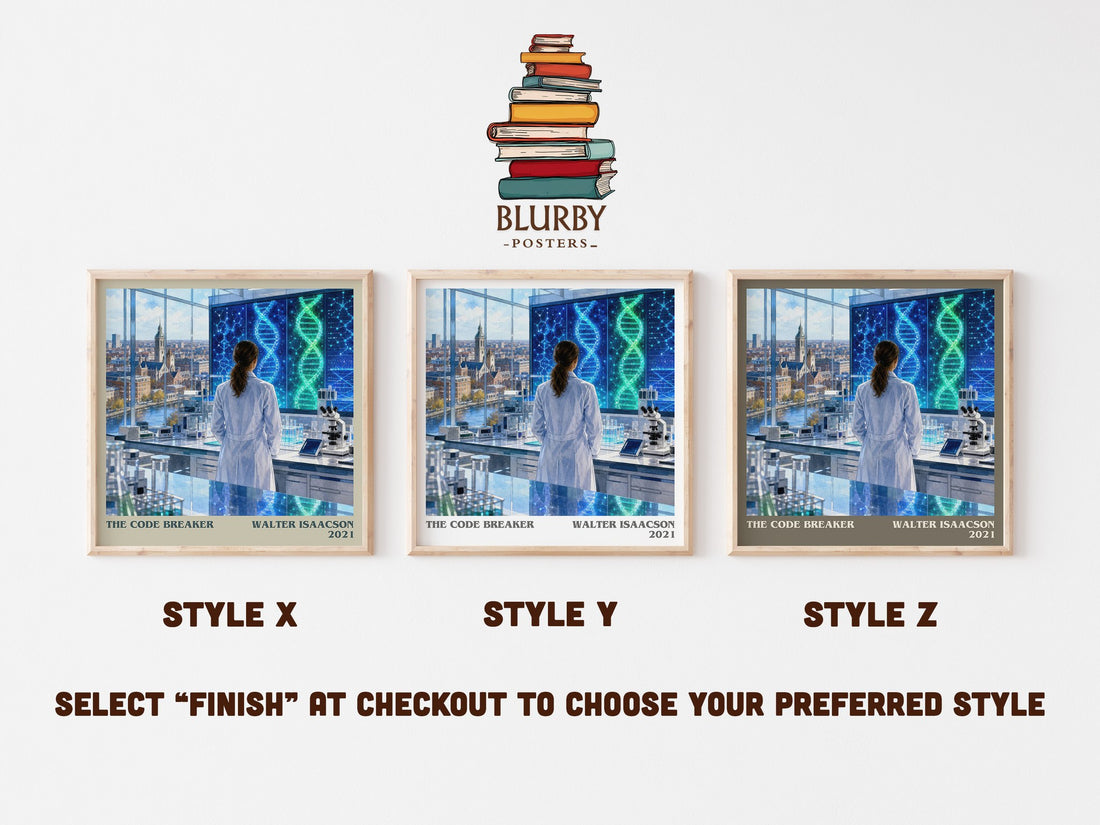 The Code Breaker literary print in frame leaning in hallway – non fiction wall art (mockup)