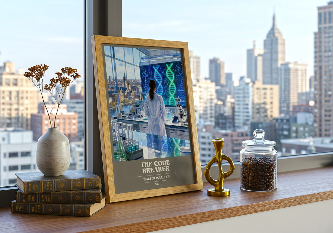 The Code Breaker book cover print framed by window – literary home decor