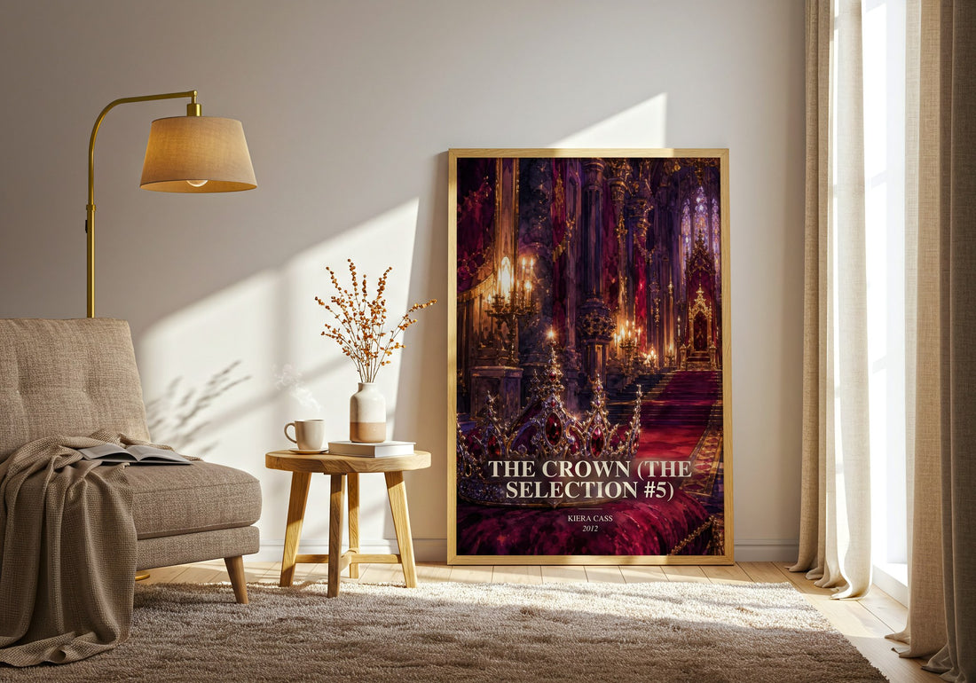 The Crown (The Selection #5) watercolour print in frame leaning in hallway – young adult wall art