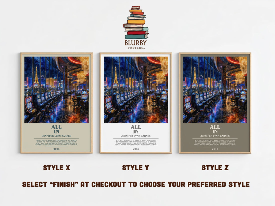 All In bookish print in frame leaning in hallway – young adult wall art (mockup)