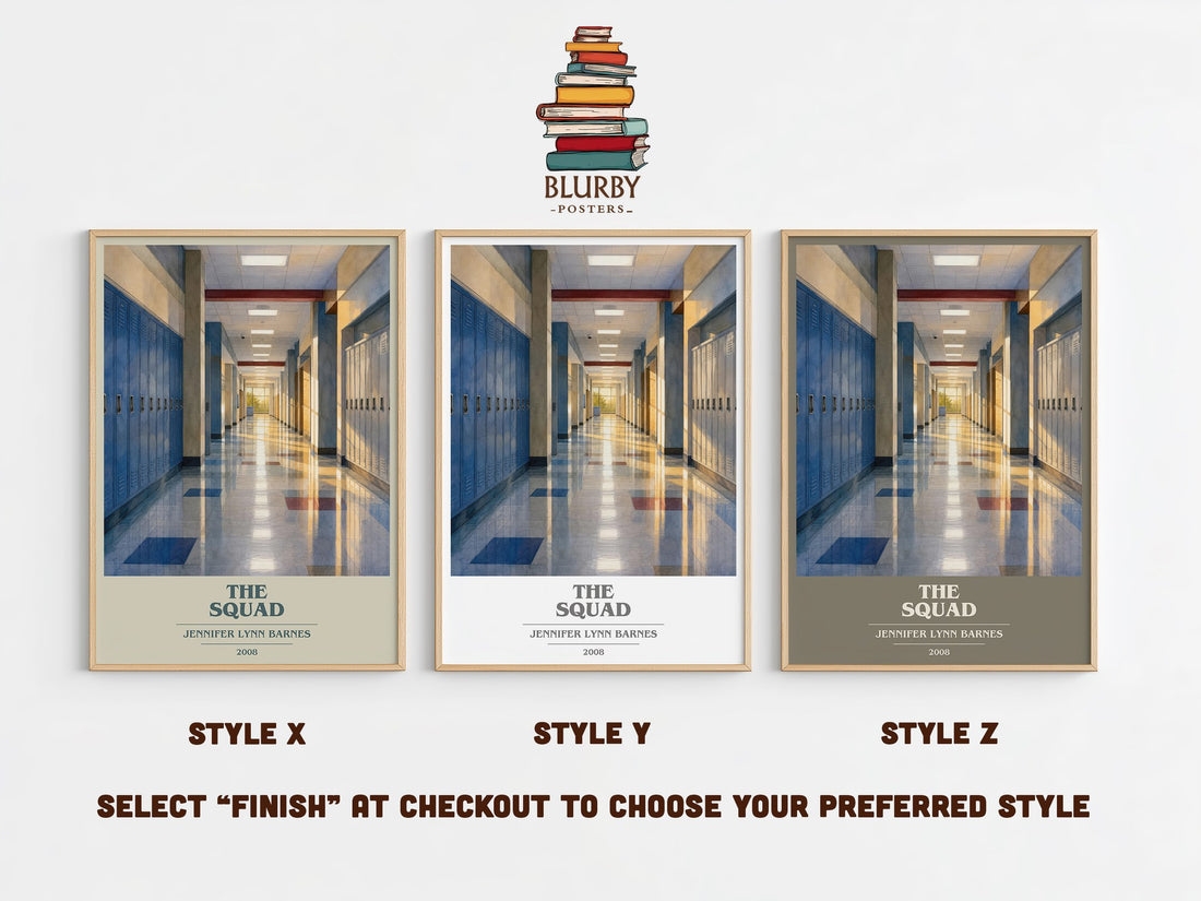 The Squad book cover print in frame leaning in hallway – thriller wall art (mockup)