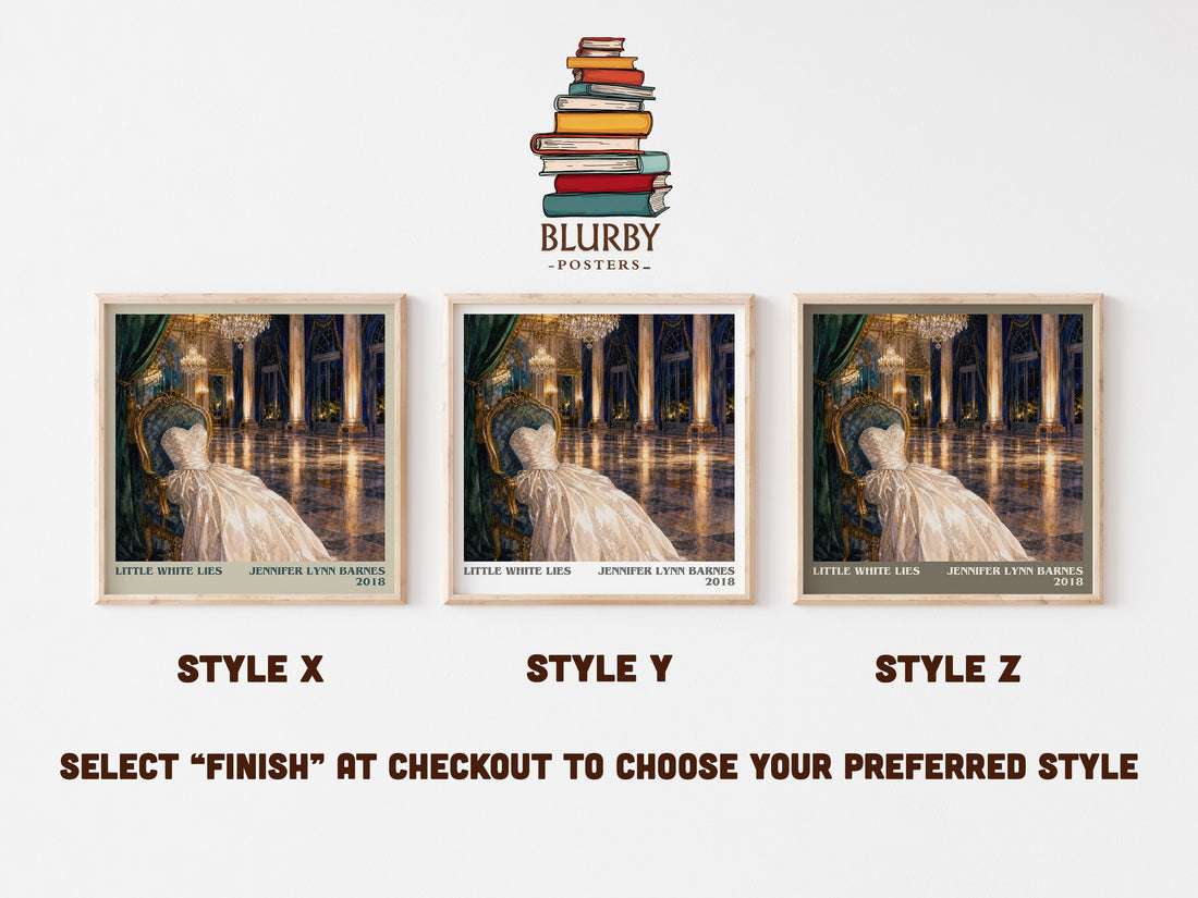 Little White Lies literary print in frame leaning in hallway – young adult wall art (mockup)