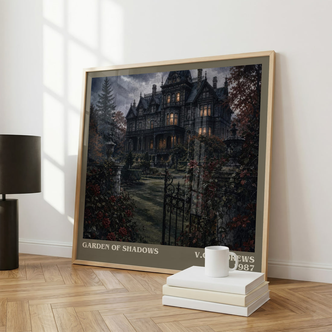 Garden of Shadows literary print framed by window – literary home decor