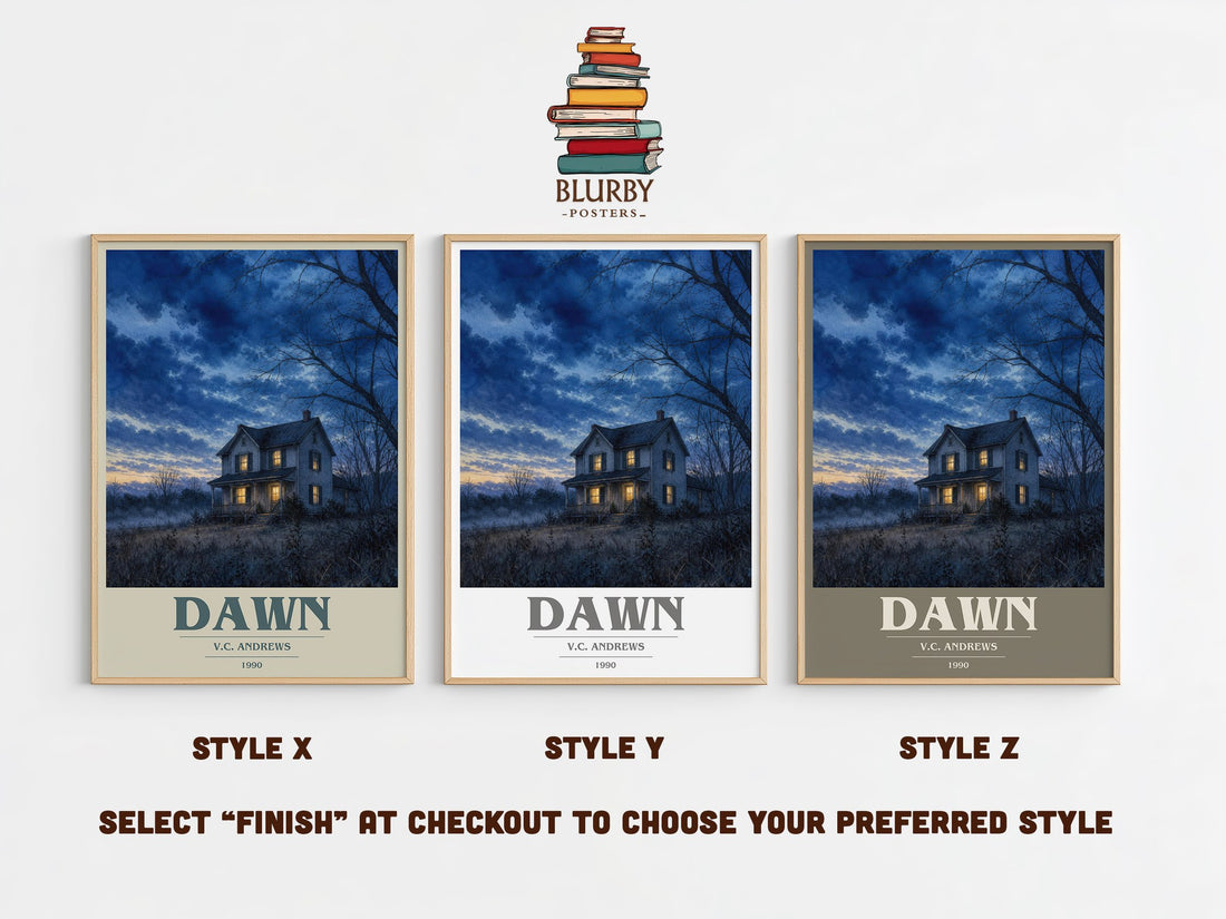 Dawn book cover print in frame leaning in hallway – gothic wall art (mockup)