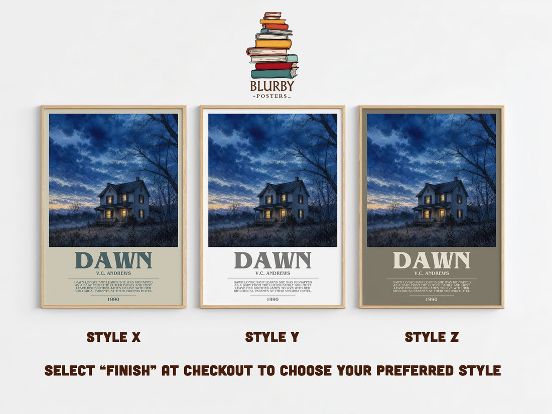 Dawn bookish print in frame leaning in hallway – gothic wall art (mockup)