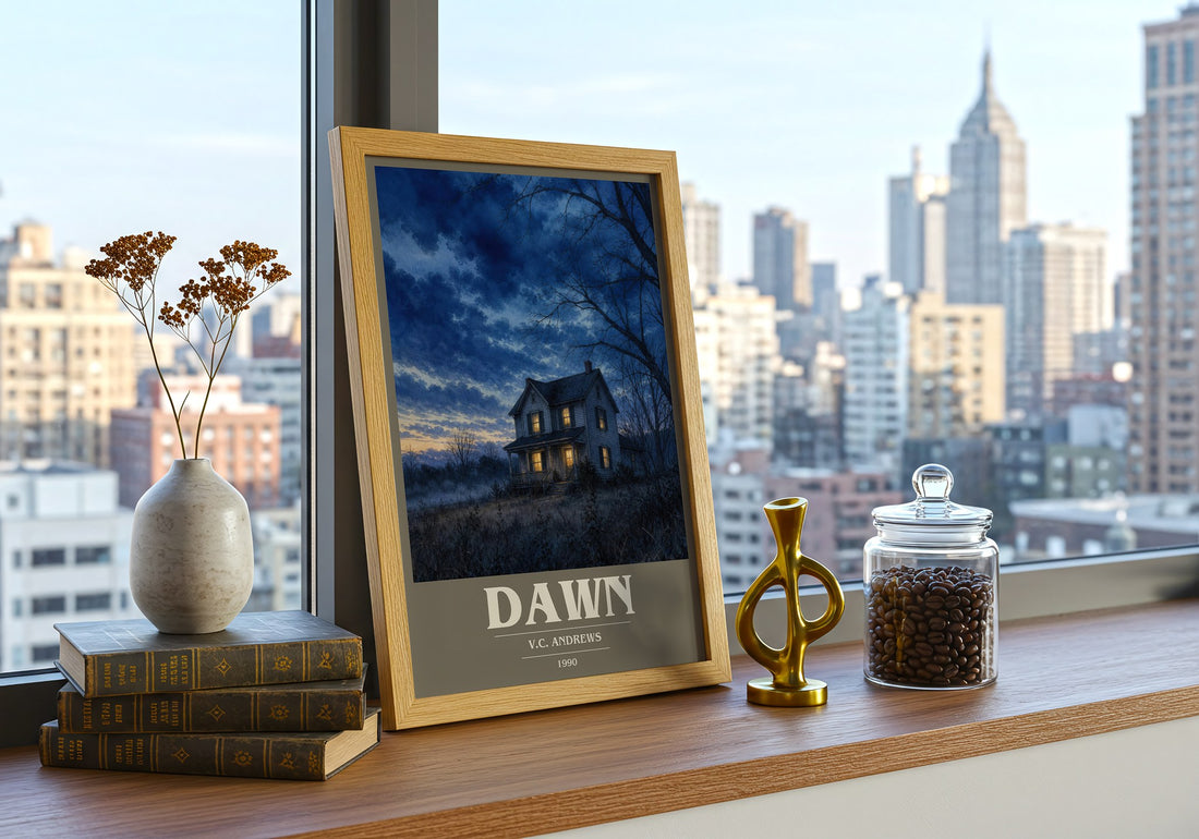 Dawn book cover print framed by window – literary home decor