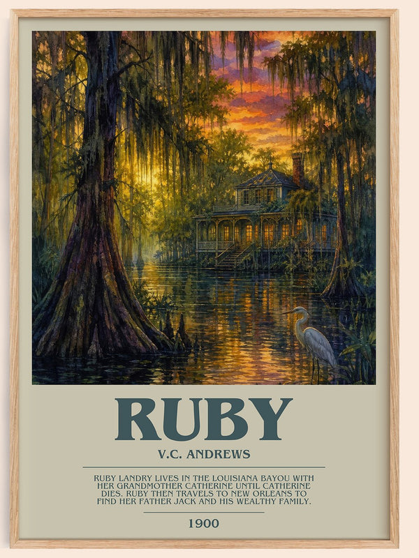 Ruby bookish book poster by V.C. Andrews – framed literary art print