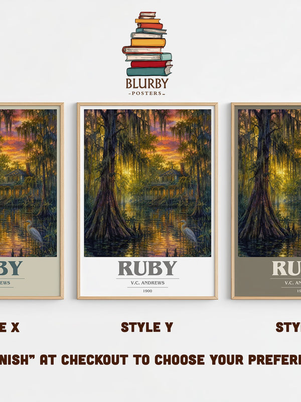 Ruby book cover print in frame leaning in hallway – gothic wall art