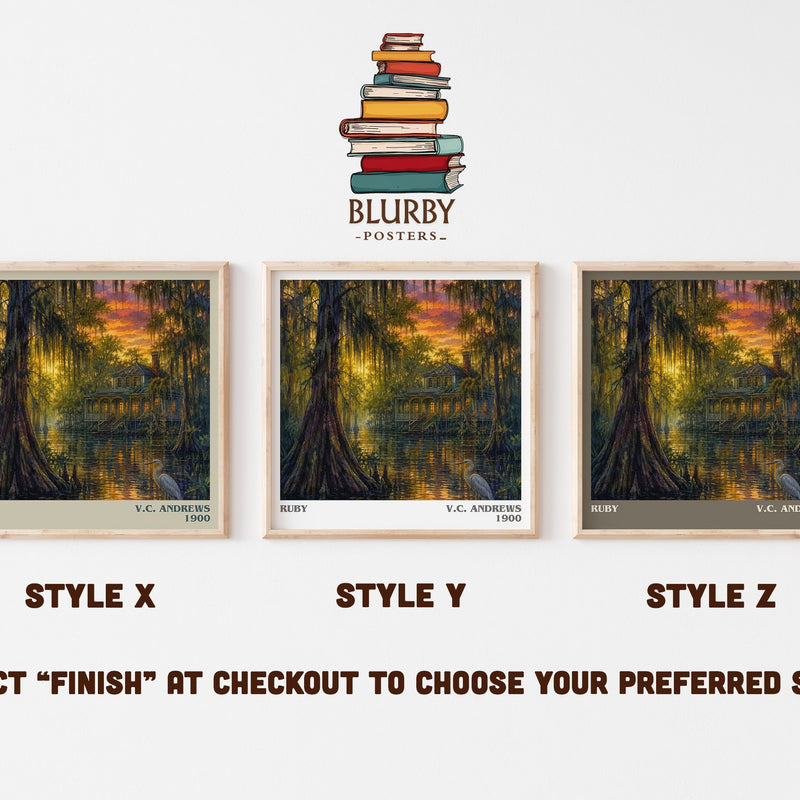 Ruby literary print in frame leaning in hallway – gothic wall art