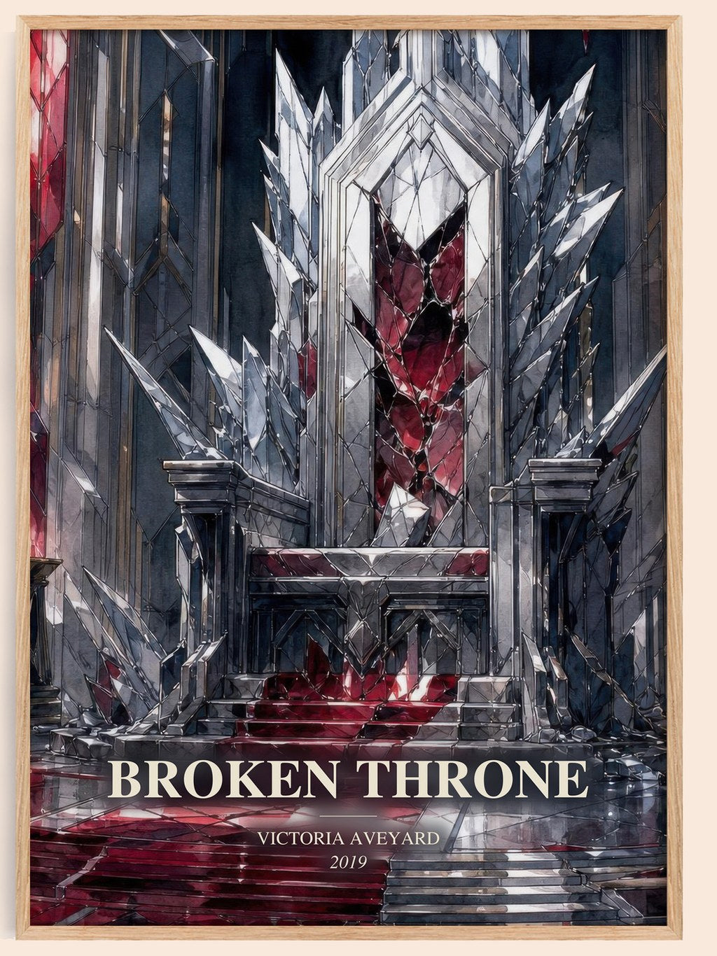 Broken Throne watercolour book poster by Victoria Aveyard – framed literary art print