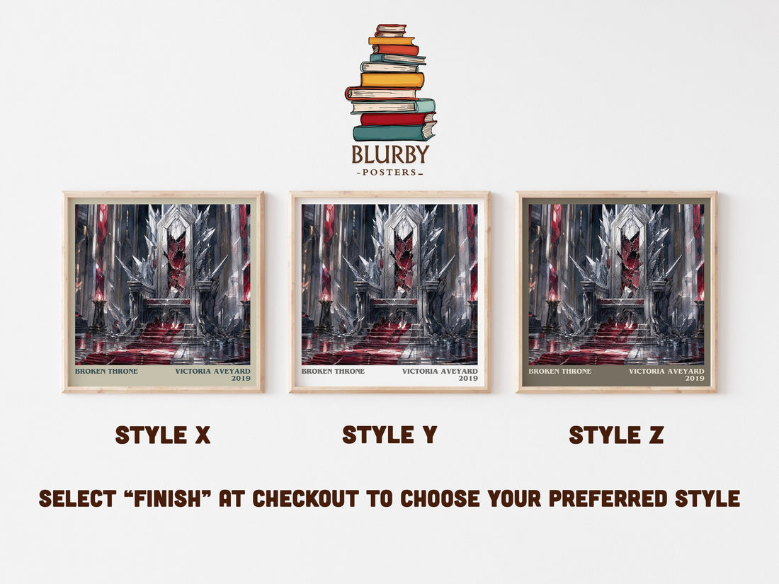 Broken Throne literary print in frame leaning in hallway – young adult wall art (mockup)