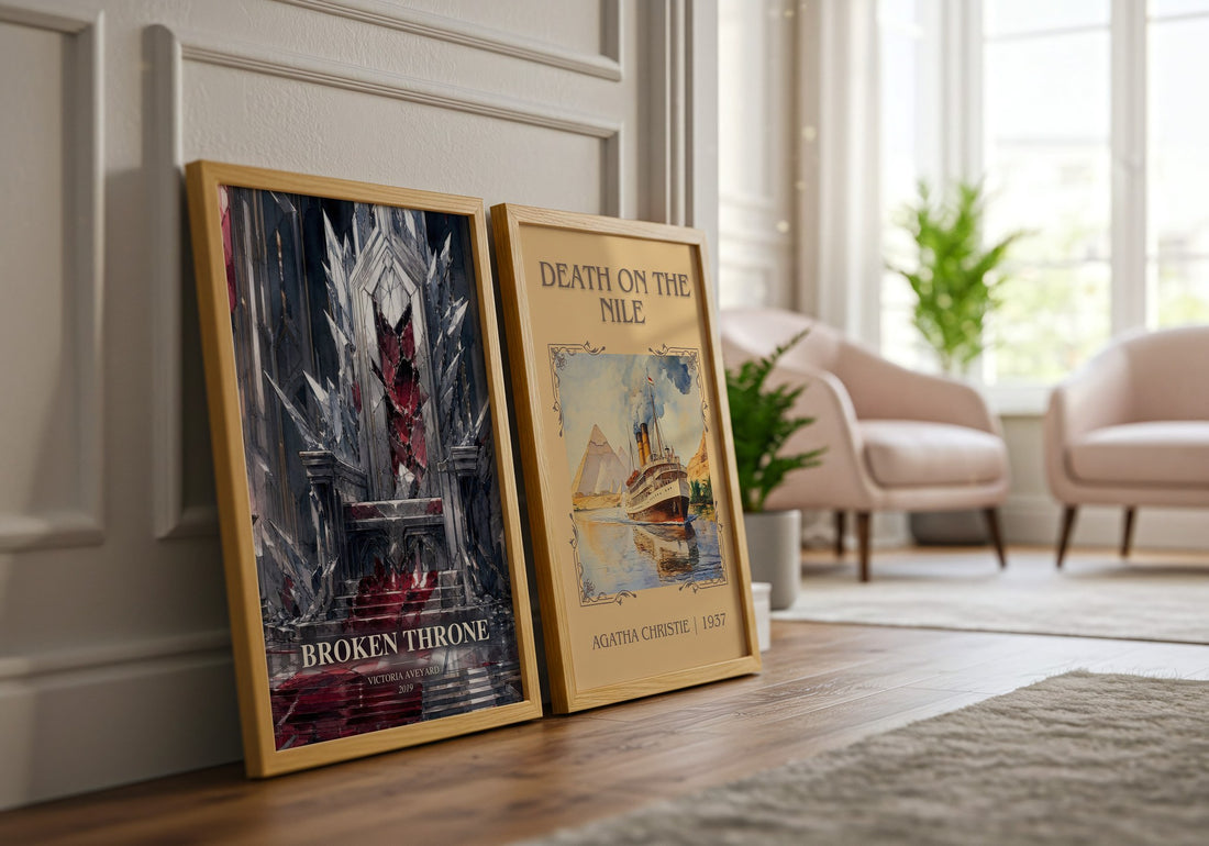 Broken Throne watercolour print framed by window – literary home decor
