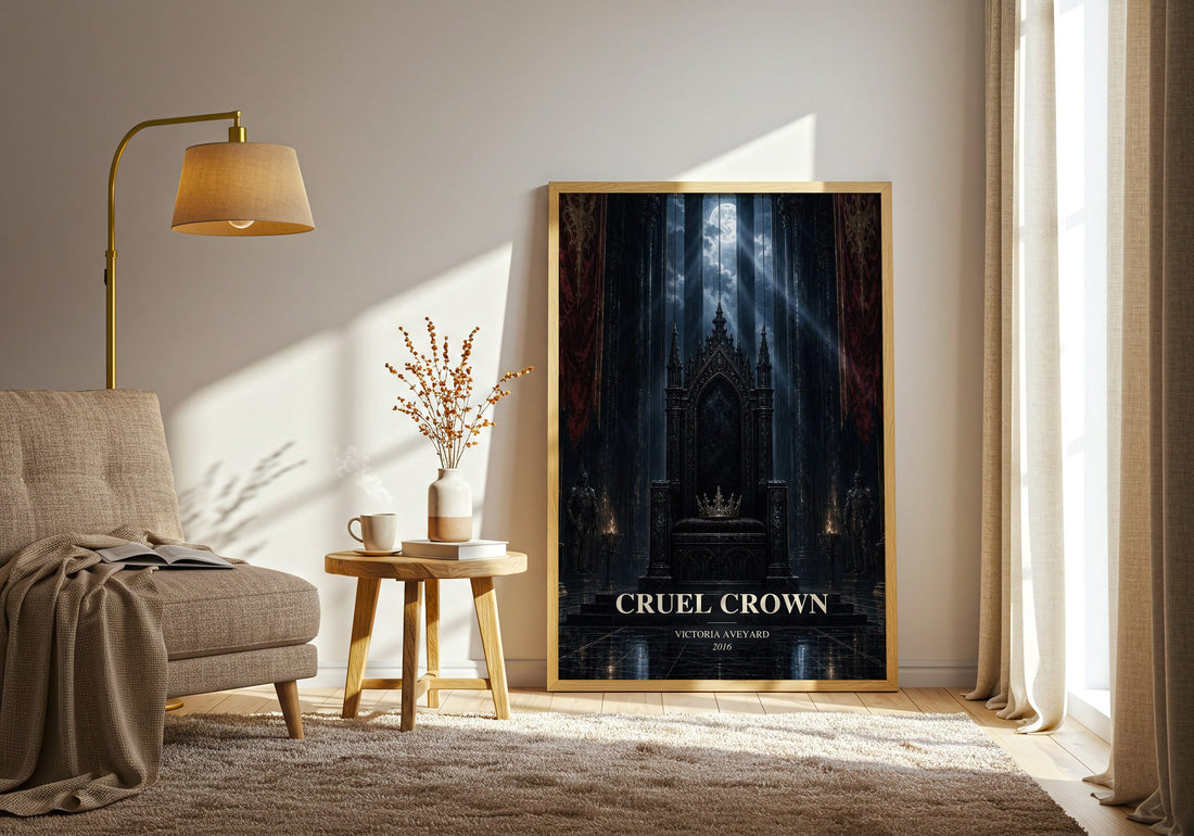 Cruel Crown watercolour print in frame leaning in hallway – dystopian wall art