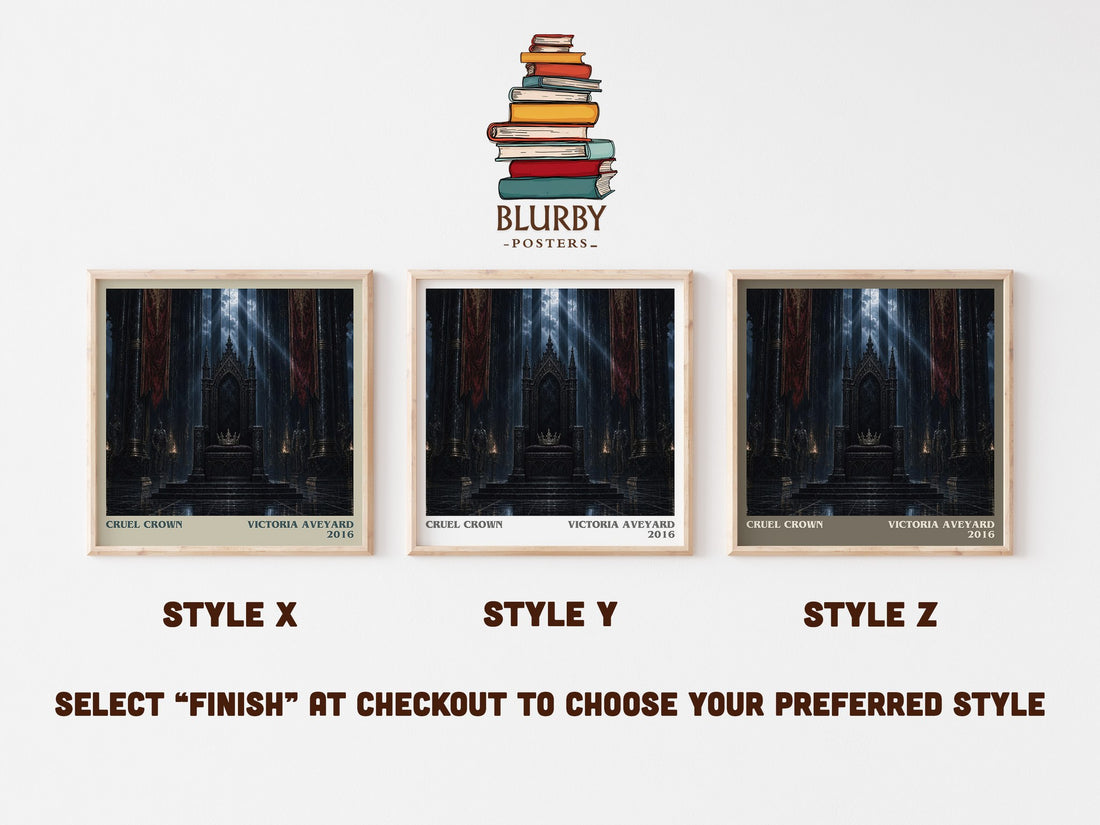 Cruel Crown literary print in frame leaning in hallway – dystopian wall art (mockup)
