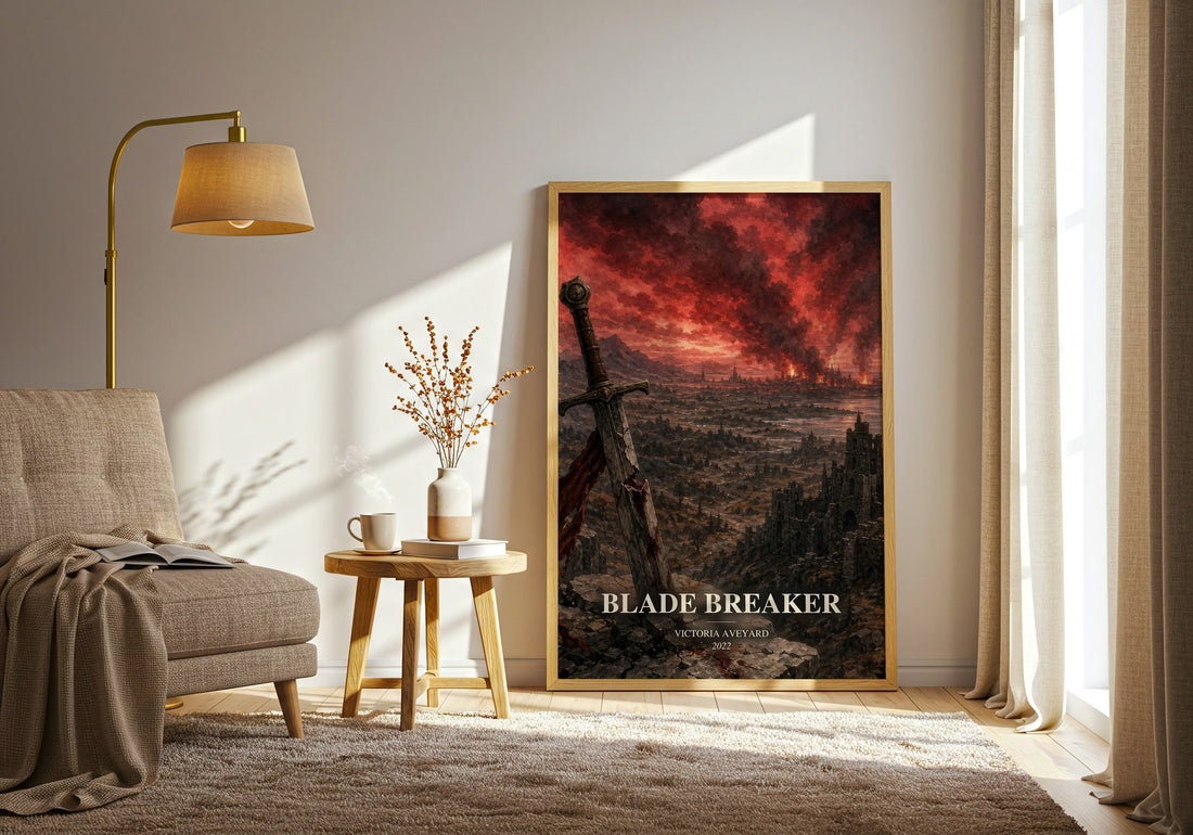 Blade Breaker watercolour print in frame leaning in hallway – fantasy wall art