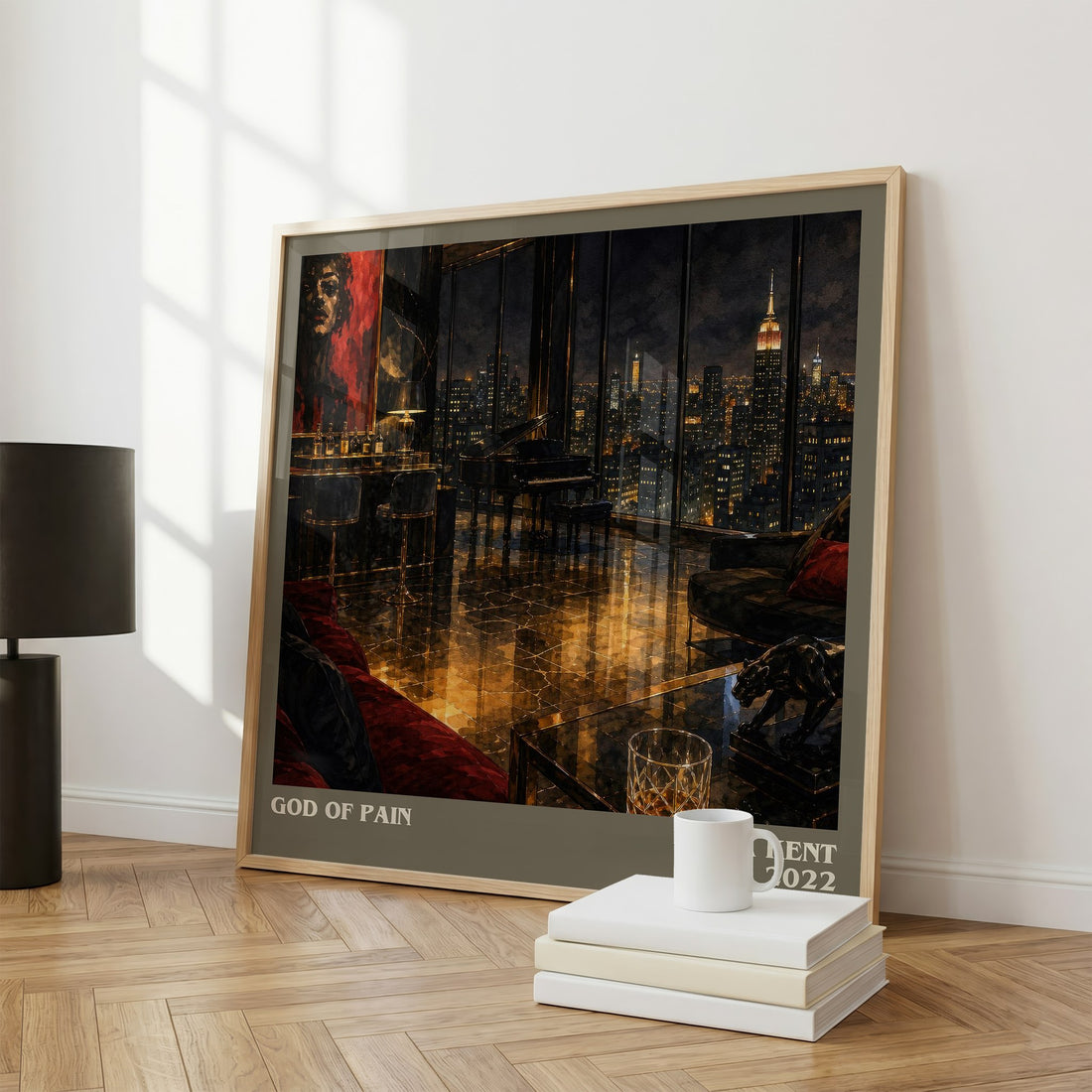 God of Pain literary print framed by window – literary home decor