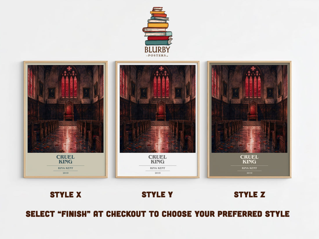 Cruel King book cover print in frame leaning in hallway – romance wall art (mockup)