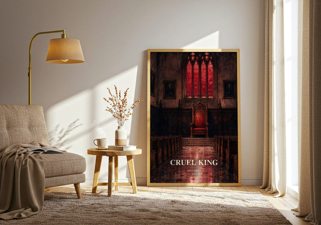 Cruel King watercolour print in frame leaning in hallway – romance wall art