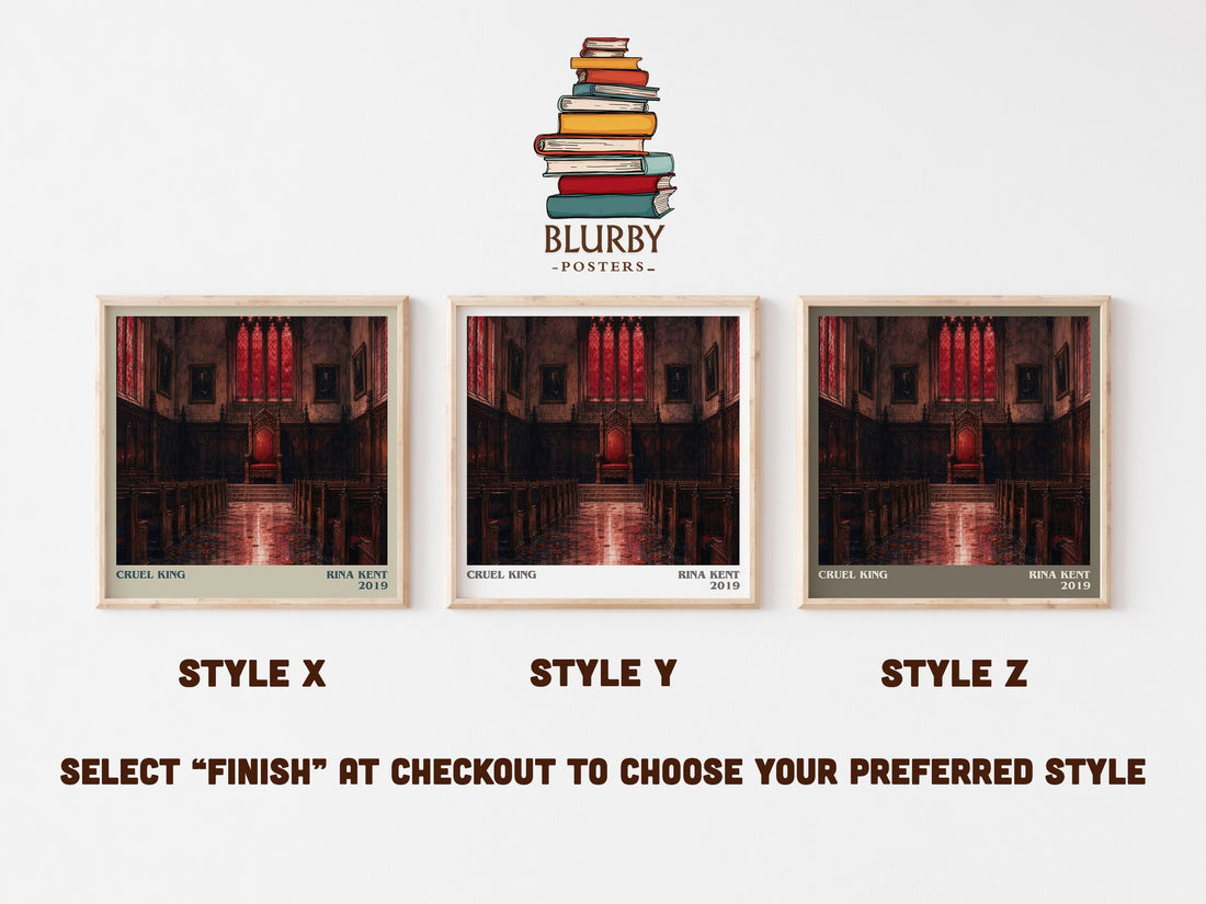 Cruel King literary print in frame leaning in hallway – romance wall art (mockup)