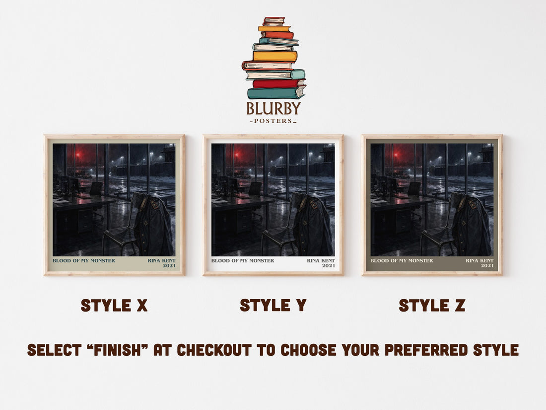 Blood of my Monster literary print in frame leaning in hallway – romance wall art (mockup)