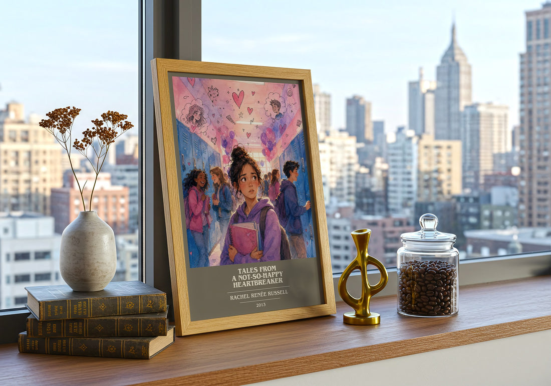 Tales from a not-so-happy heartbreaker book cover print framed by window – literary home decor