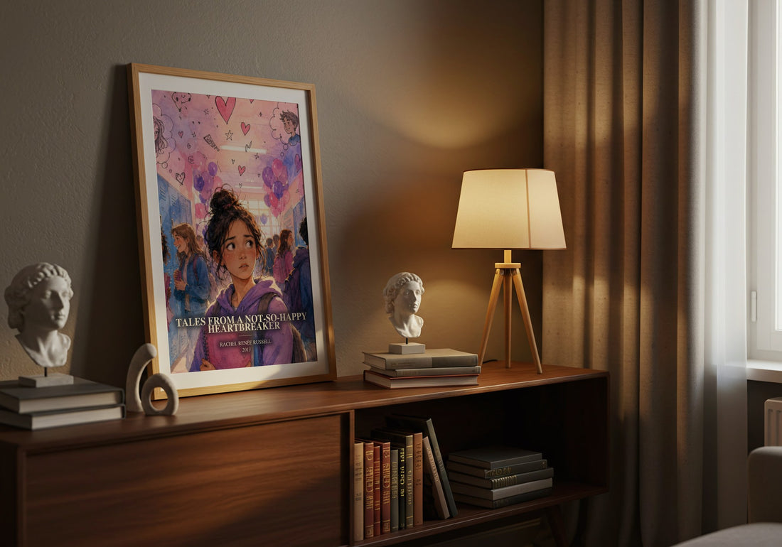 Tales from a not-so-happy heartbreaker watercolour print on bookshelf – Rachel Renée Russell fan gift